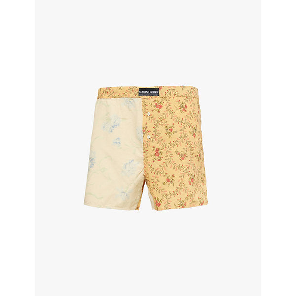 Mens Marine Serre Floral print contrast-panel cotton shorts