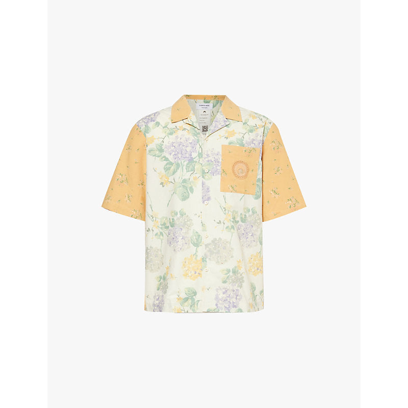 Mens Marine Serre Floral-print contrast-panel relaxed-fit cotton shirt