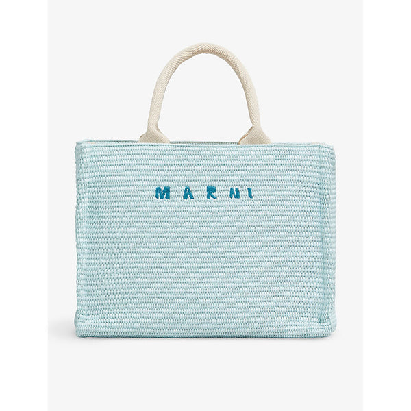 Marni Embroidered-logo woven-raffia tote bag | LYBSTORE