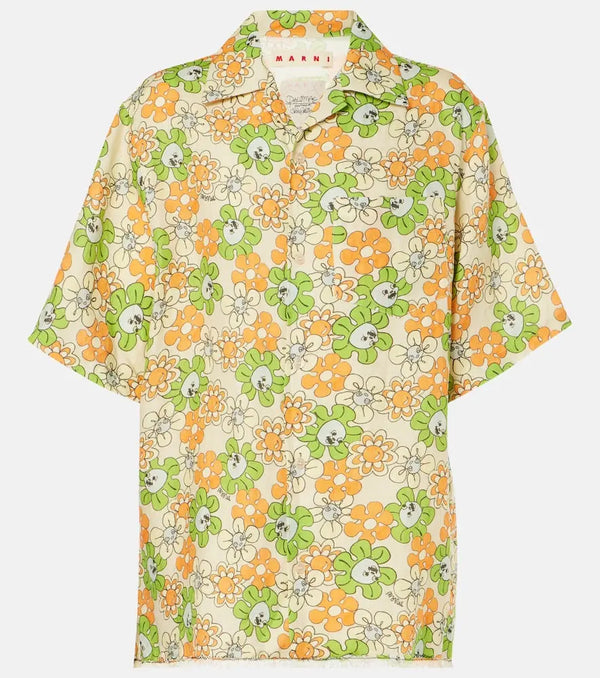 Marni Floral linen bowling shirt