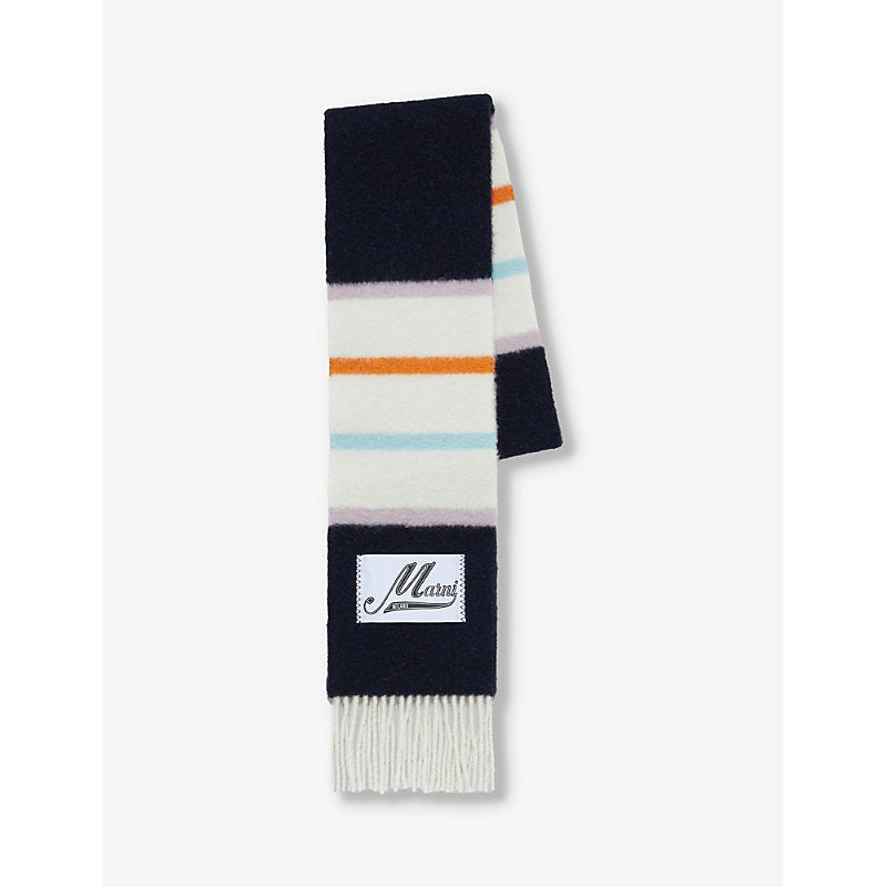 Marni Striped brand-tab alpaca-blend scarf | LYBSTORE