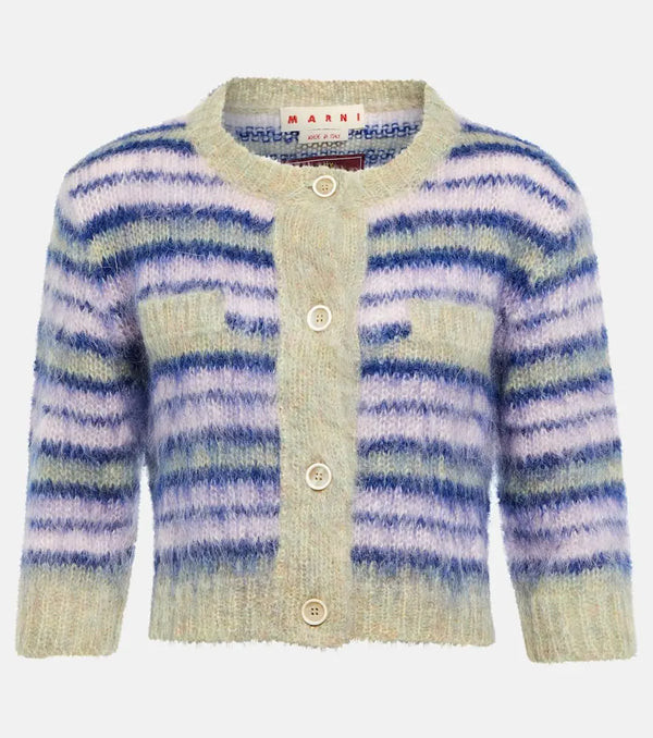 Marni Striped cropped mohair-blend cardigan