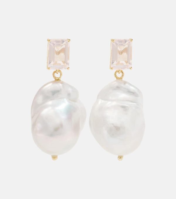 Mateo 14kt gold drop earrings with rose quartz and Baroque pearls