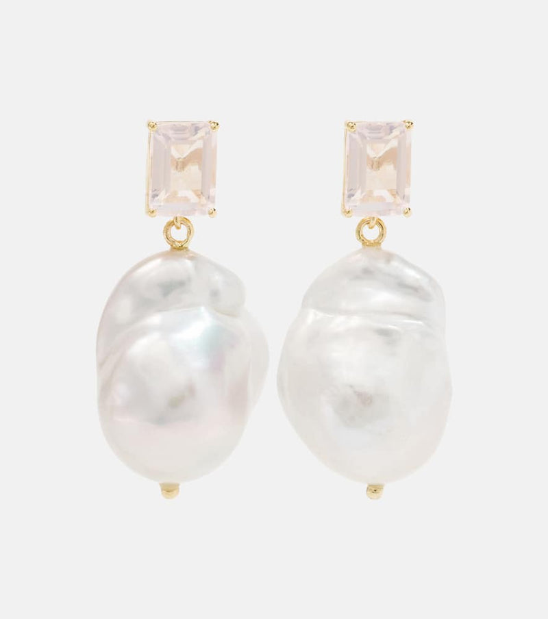 Mateo 14kt gold drop earrings with rose quartz and Baroque pearls