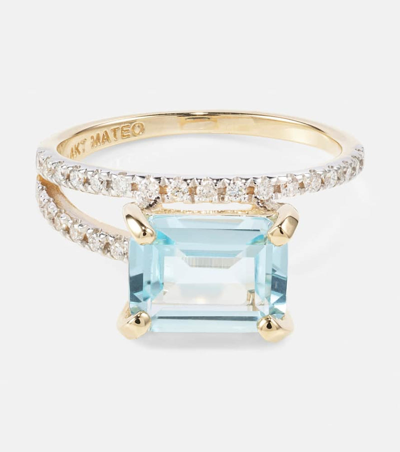 Mateo Point of Focus 14kt gold ring with diamonds and topaz