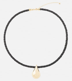 Mateo Water Droplet 14kt gold and leather necklace