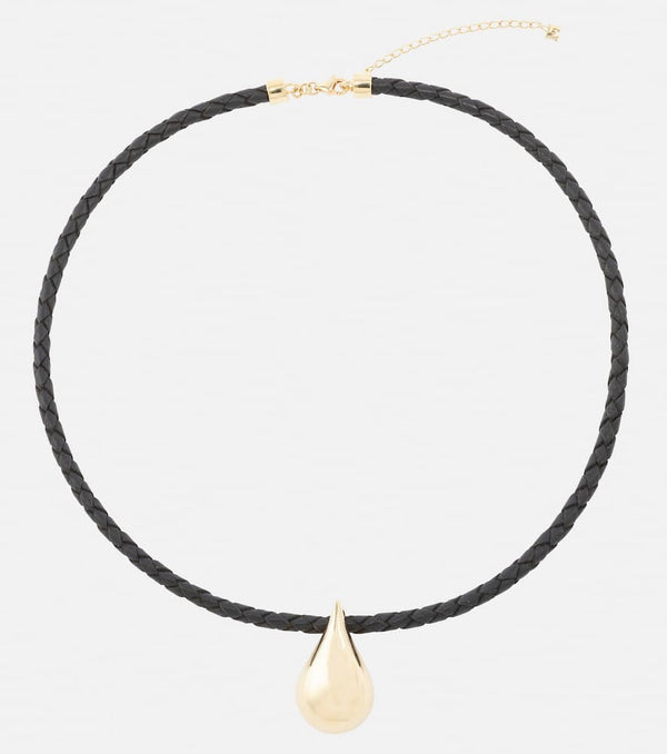 Mateo Water Droplet 14kt gold and leather necklace