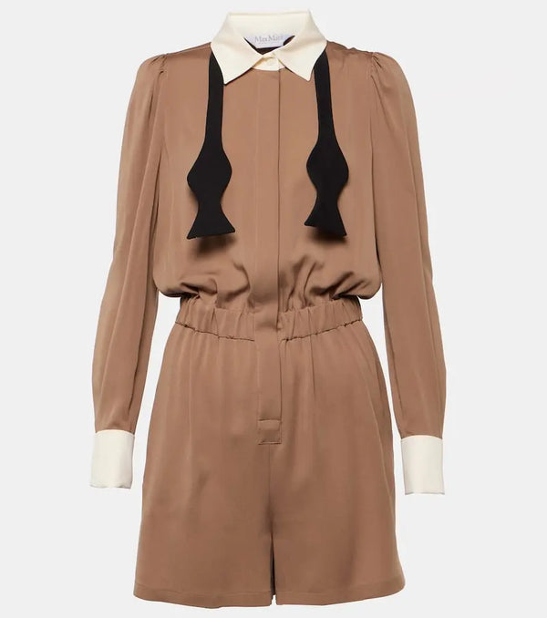 Max Mara Boris tie-neck silk charmeuse playsuit | LYBSTORE