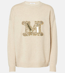 Max Mara Logo embellished wool and cashmere sweater