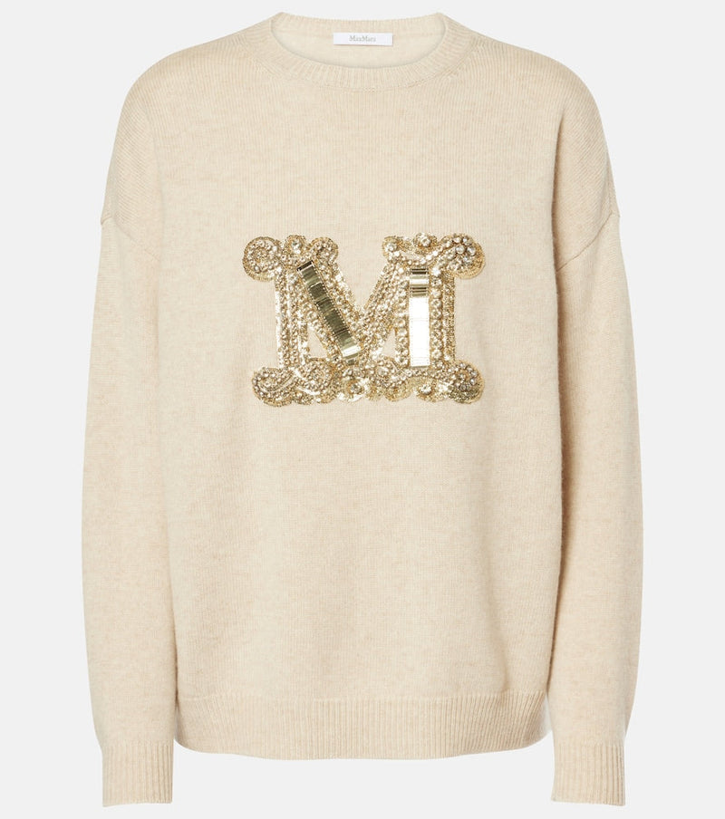 Max Mara Logo embellished wool and cashmere sweater