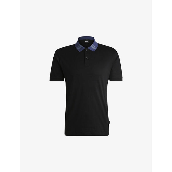 Mens Boss Contrast-collar slim-fit cotton polo shirt | LYBSTORE