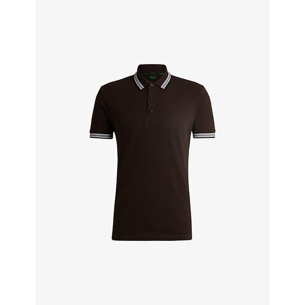 Mens Boss Logo-embroidered stripe cotton-piqué polo shirt | LYBSTORE