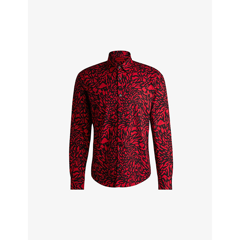 Mens Hugo Animal-print slim-fit long-sleeve cotton shirt | LYBSTORE