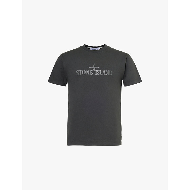 Mens Stone Island Branded-print short-sleeved cotton-jersey T-shirt | LYBSTORE