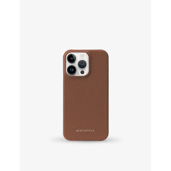 Mintapple Branded grained leather iPhone 15 Pro case