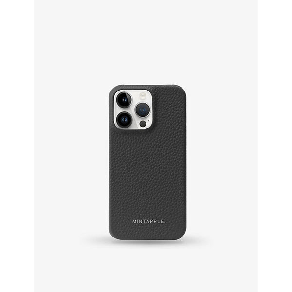 Mintapple Branded grained leather iPhone 15 Pro case