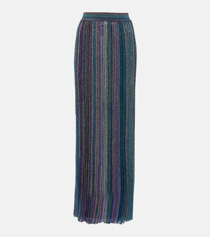 Missoni Striped ribbed-knit lamé maxi skirt | LYBSTORE