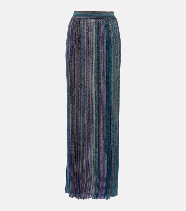 Missoni Striped ribbed-knit lamé maxi skirt