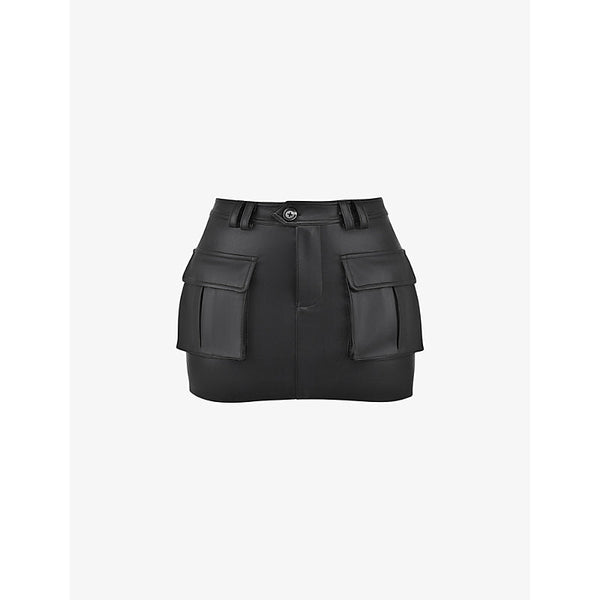 Womens Mistress Rocks Flap-pocket mid-rise faux-leather mini skirt