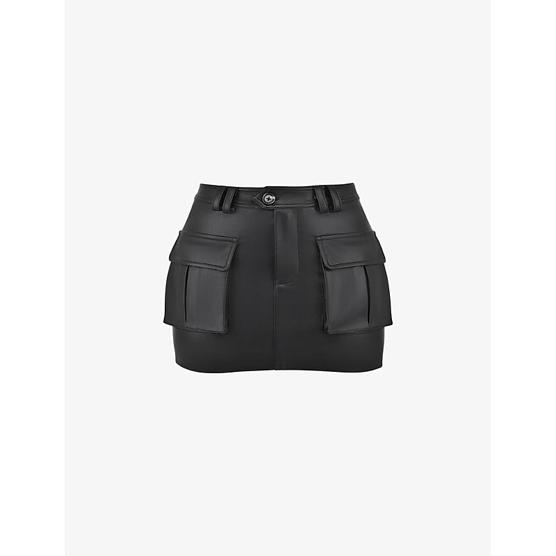 Womens Mistress Rocks Flap-pocket mid-rise faux-leather mini skirt