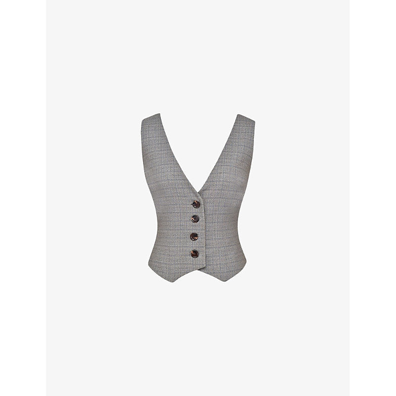  Mistress Rocks Plunge-neck slim-fit checked stretch-woven waistcoat