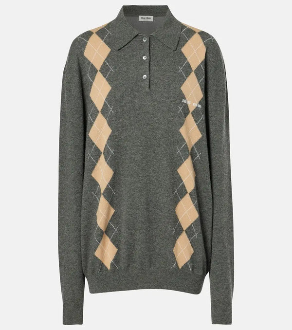 Miu Miu Argyle cashmere sweater | LYBSTORE