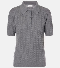 Miu Miu Cable-knit cashmere polo shirt | LYBSTORE