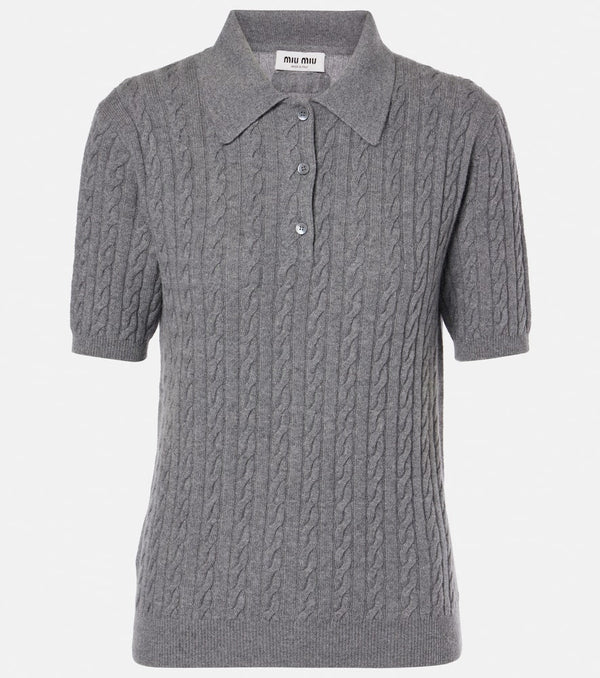 Miu Miu Cable-knit cashmere polo shirt | LYBSTORE