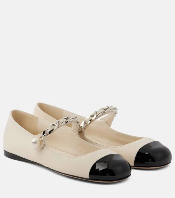 Miu Miu Chain-detail leather Mary Jane flats | LYBSTORE