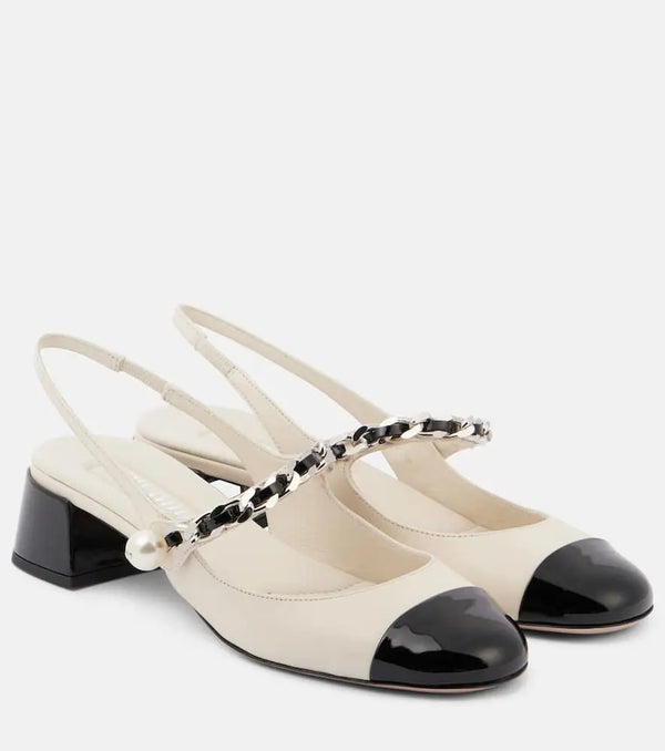 Miu Miu Embellished leather slingback pumps | LYBSTORE