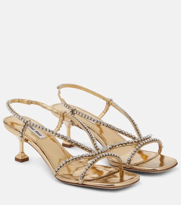 Miu Miu Embellished metallic leather sandals | LYBSTORE