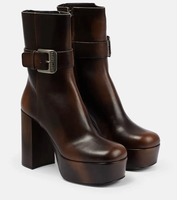 Miu Miu Leather platform ankle boots | LYBSTORE