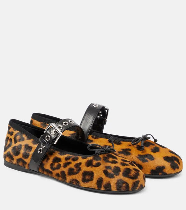 Miu Miu Leopard-print calf hair ballet flats | LYBSTORE