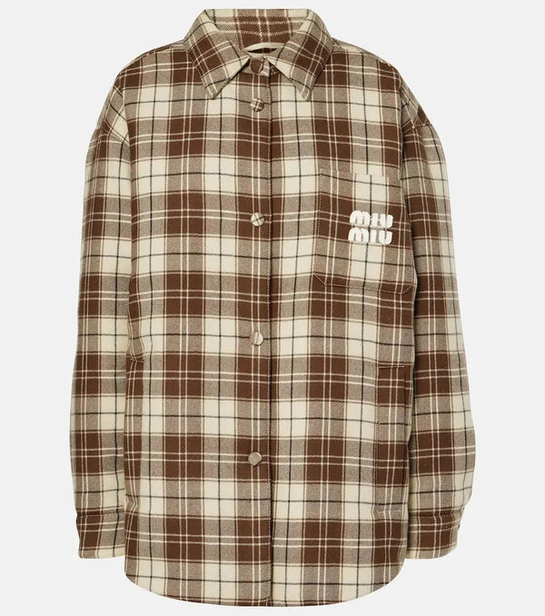 Miu Miu Logo checked wool down jacket | LYBSTORE