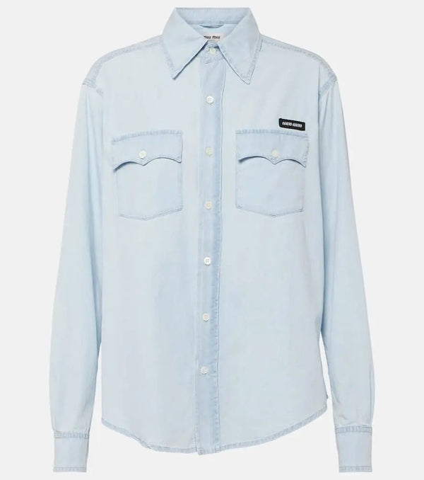 Miu Miu Logo cotton chambray shirt | LYBSTORE