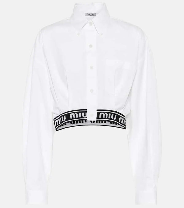 Miu Miu Logo cropped cotton shirt | LYBSTORE