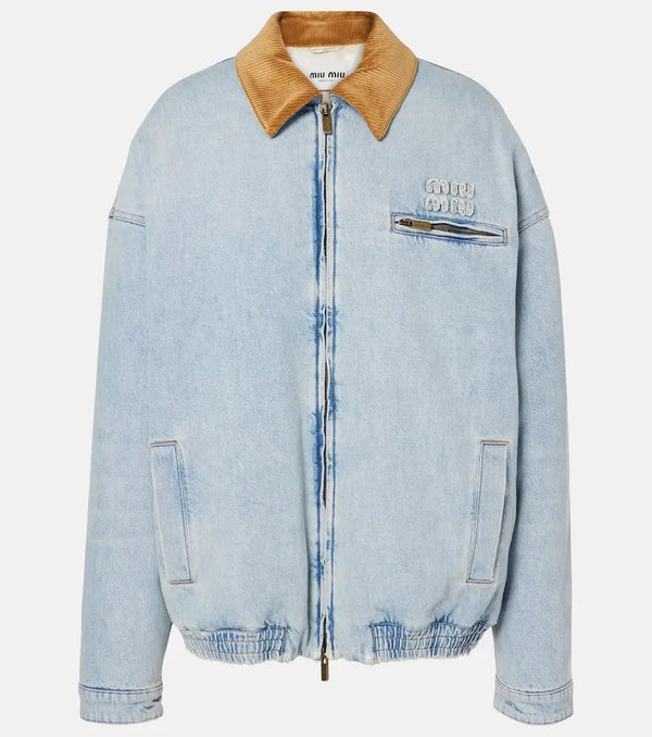 Miu Miu Logo denim puffer jacket | LYBSTORE