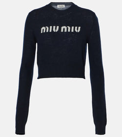 Miu Miu Logo intarsia wool and cashmere sweater | LYBSTORE