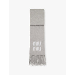 Womens Miu Miu Logo-jacquard fringed mohair-blend scarf