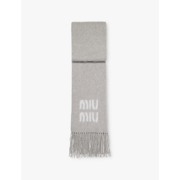 Womens Miu Miu Logo-jacquard fringed mohair-blend scarf