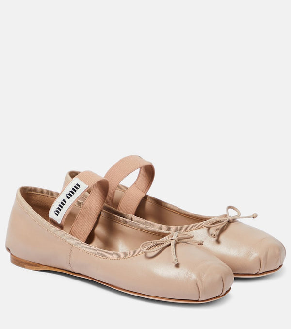 Miu Miu Logo leather ballet flats | LYBSTORE