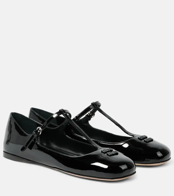 Miu Miu Logo patent leather ballet flats