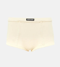 Miu Miu Logo ribbed-knit cotton jersey briefs | LYBSTORE