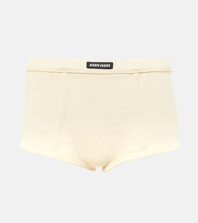 Miu Miu Logo ribbed-knit cotton jersey briefs | LYBSTORE