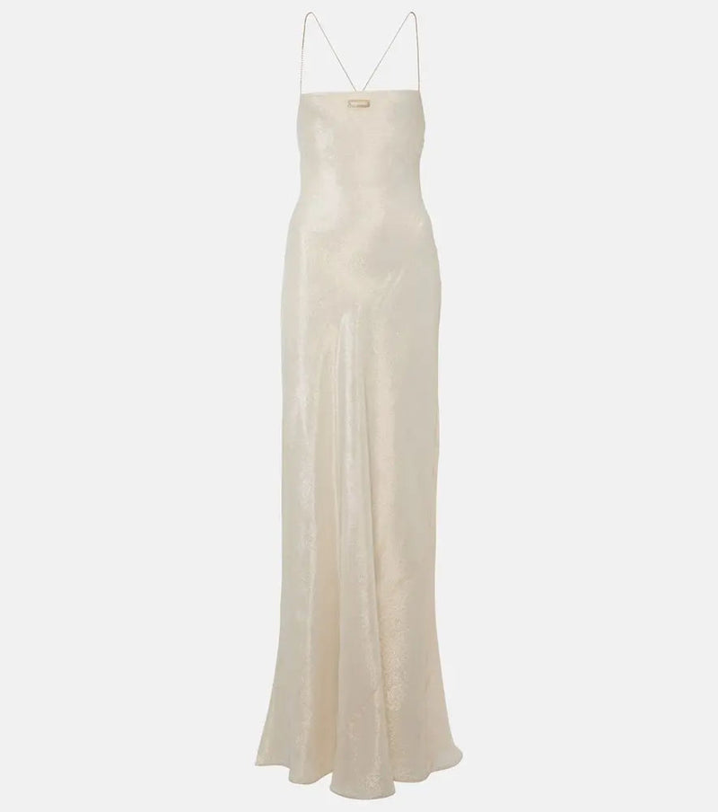 Miu Miu Logo silk-blend lamé gown