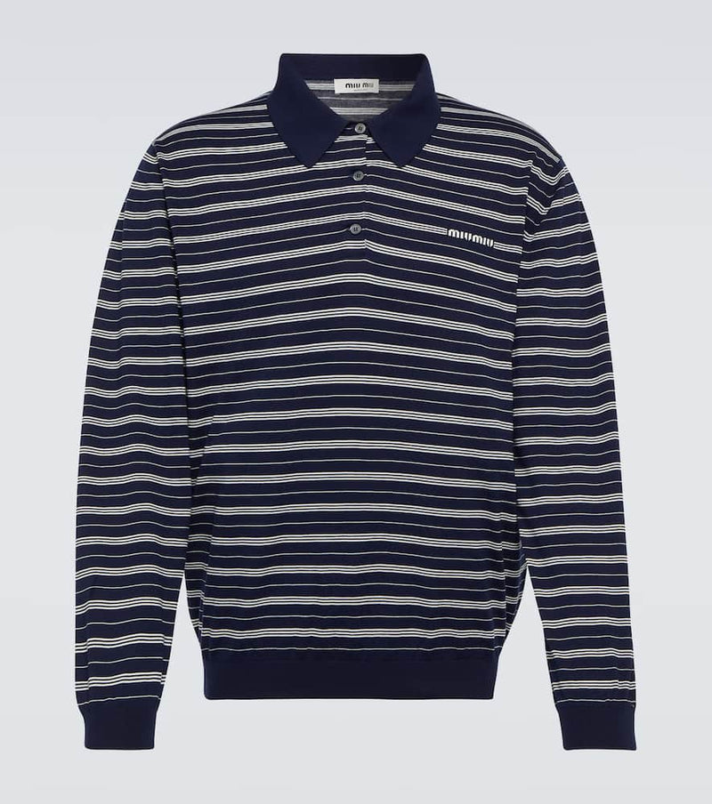 Miu Miu Logo striped cotton-blend polo sweater