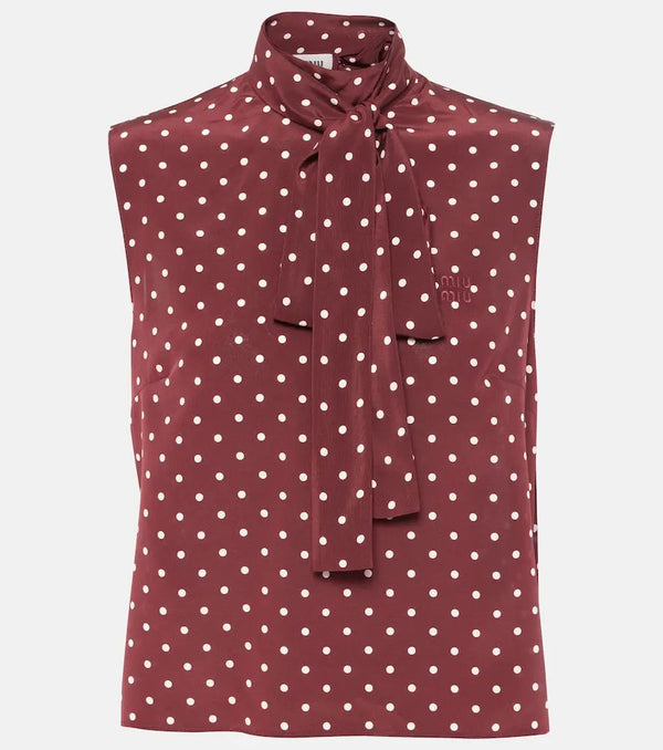 Miu Miu Polka-dot tie-neck silk blouse | LYBSTORE