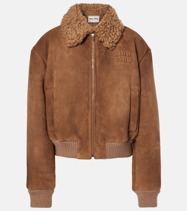 Miu Miu Shearling-trimmed cropped suede jacket