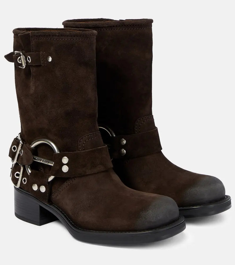 Miu Miu Studded suede ankle boots | LYBSTORE