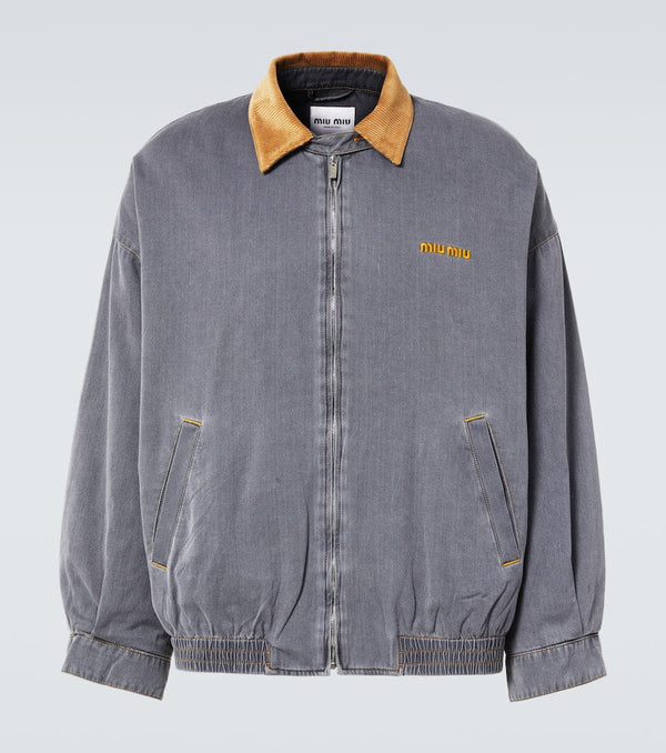 Miu Miu Velvet-trimmed cotton chambray blouson